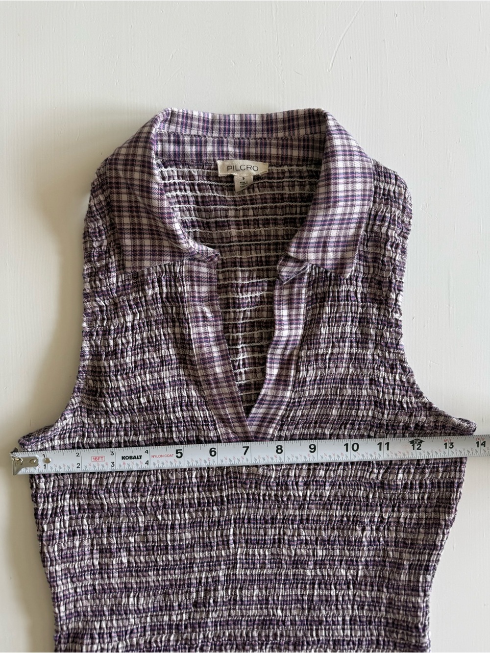 PILCRO smocked gingham Sleeveless Collared Summer Dress ruffled trim - Picture 10 of 11